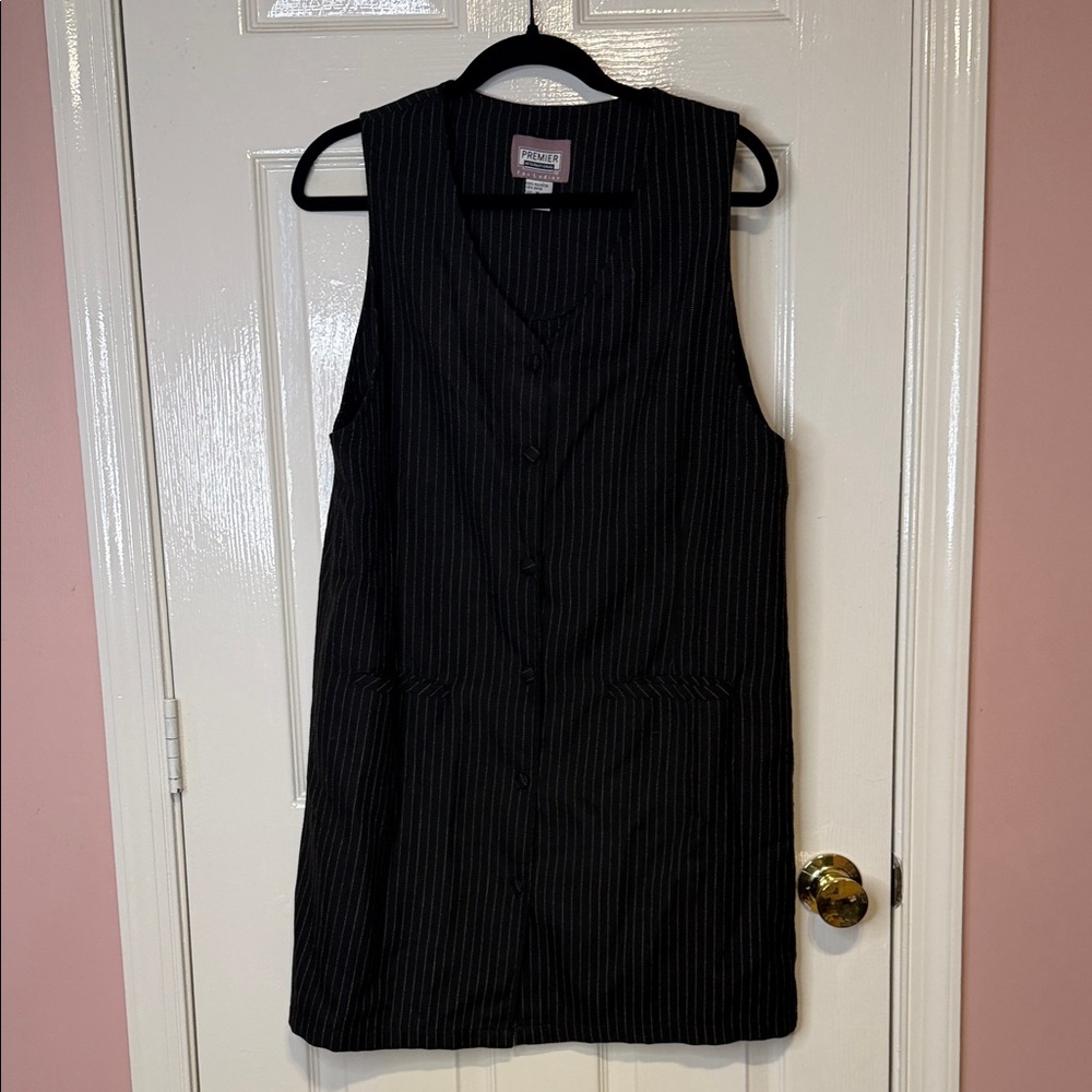 Elegant Black Pinstripe Sleeveless Dress